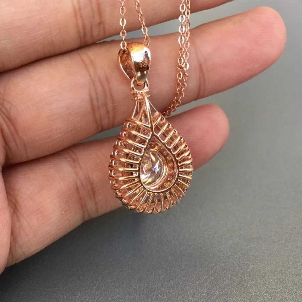 New Women’s Rose Gold Plated Diamond Necklace - Picture 3 of 5